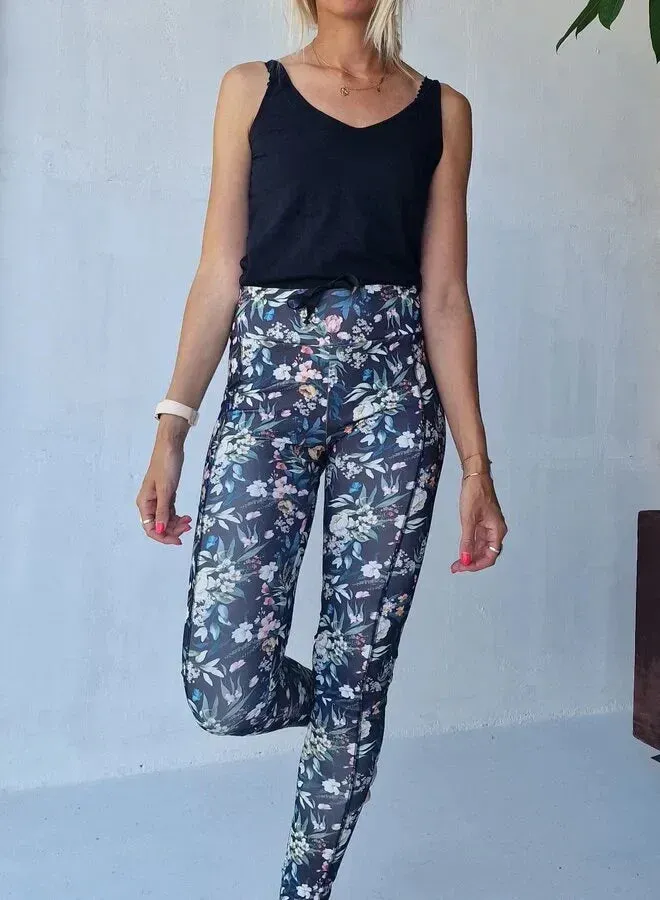 Langeleggings Sportlegging Black Flowers Steekzak 36