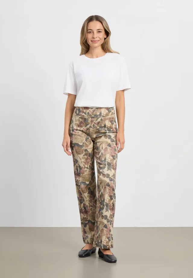 Laurie Thea Straight ML broek Plum Botany Print katoen