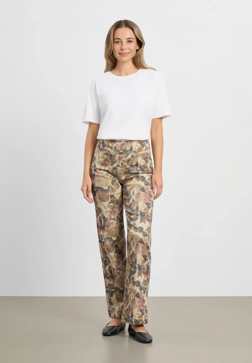 Laurie Thea Straight ML broek Plum Botany Print katoen