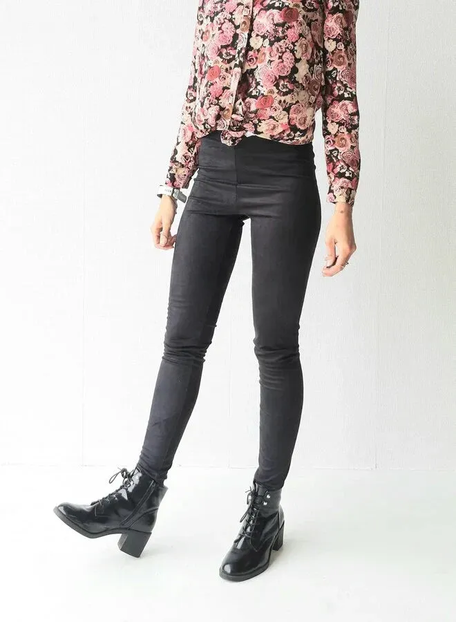 Langeleggings Extra Lange Suèdelook Legging Zwart 36