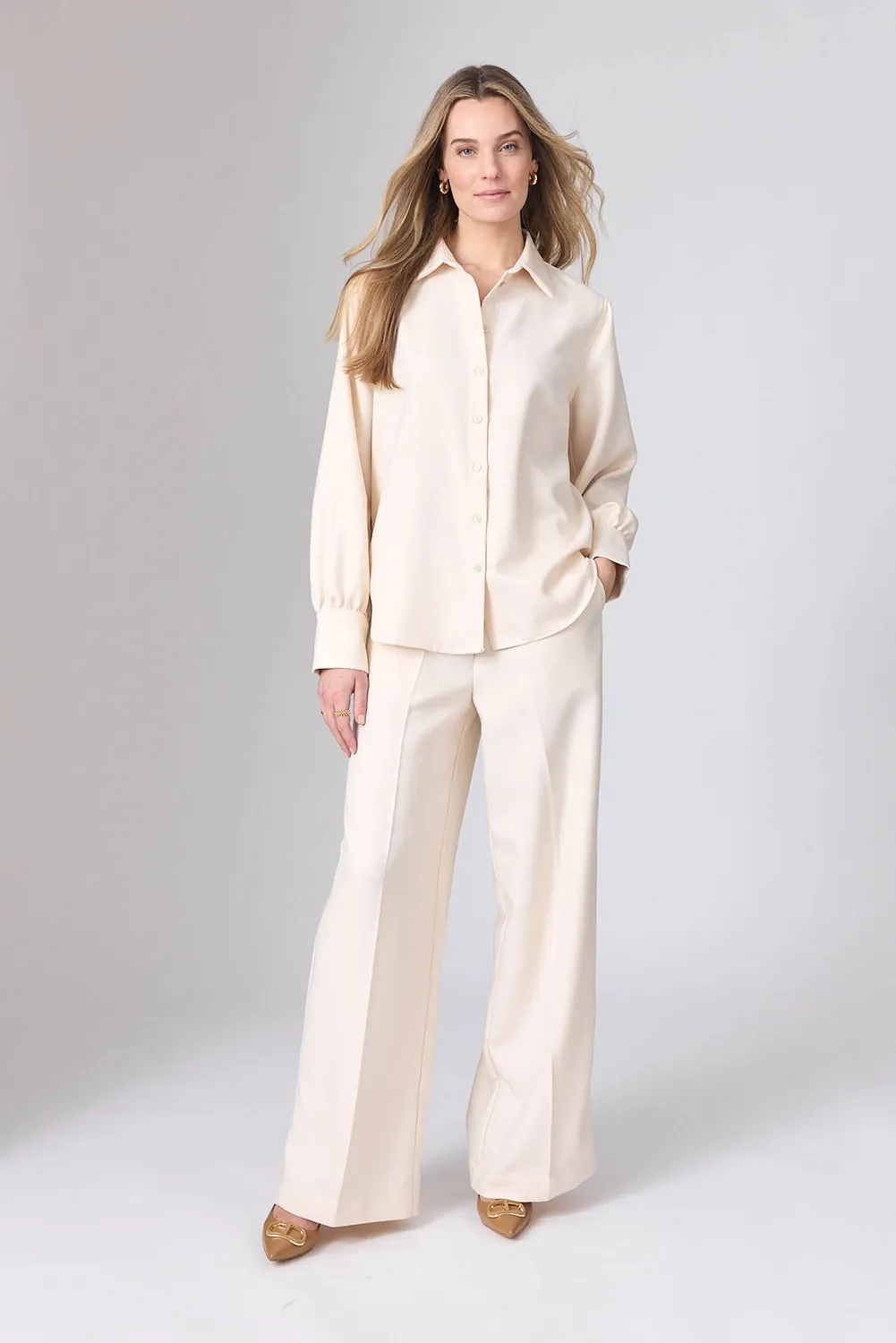 Corel Julia Uni Pants Caravella broek ivory elastiek