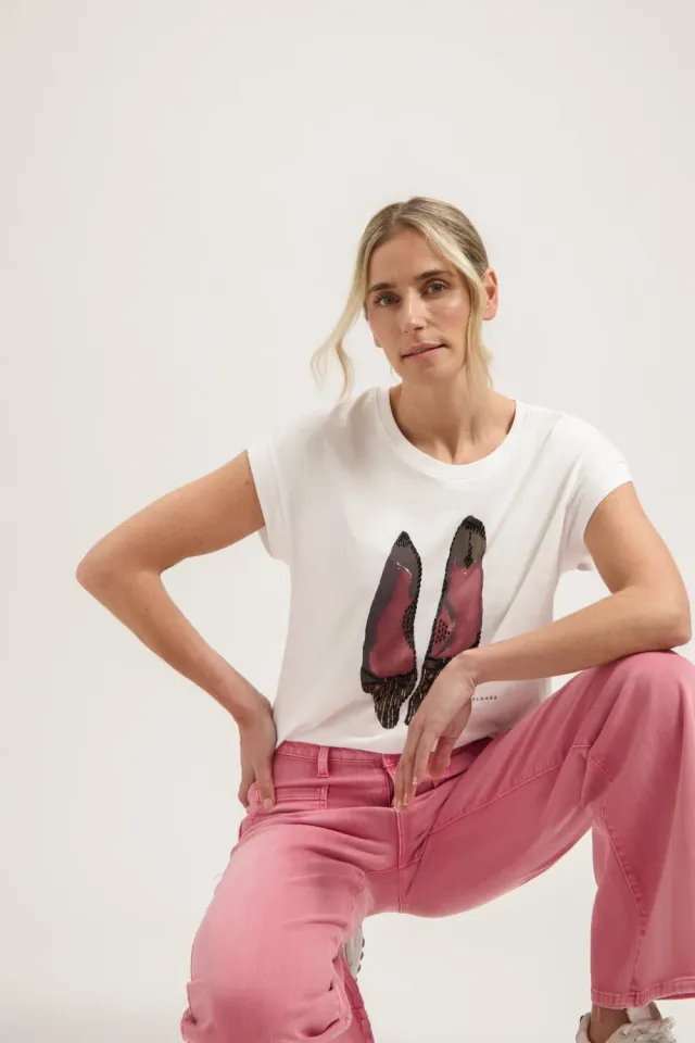 Florez Lara Shirt White katoen met kraaltjes