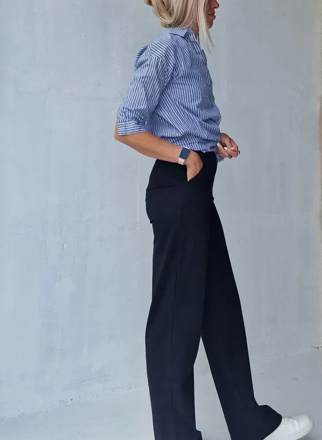 Madame Liz Wide Leg Broek Zwart Lengte 36 Stretch