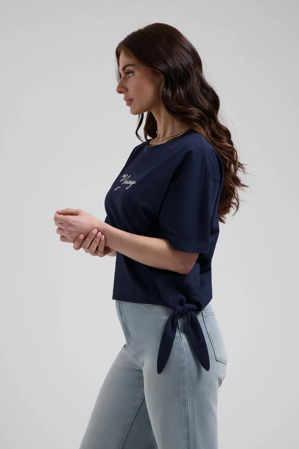 Florez Leonora T-shirt navy zijdezacht