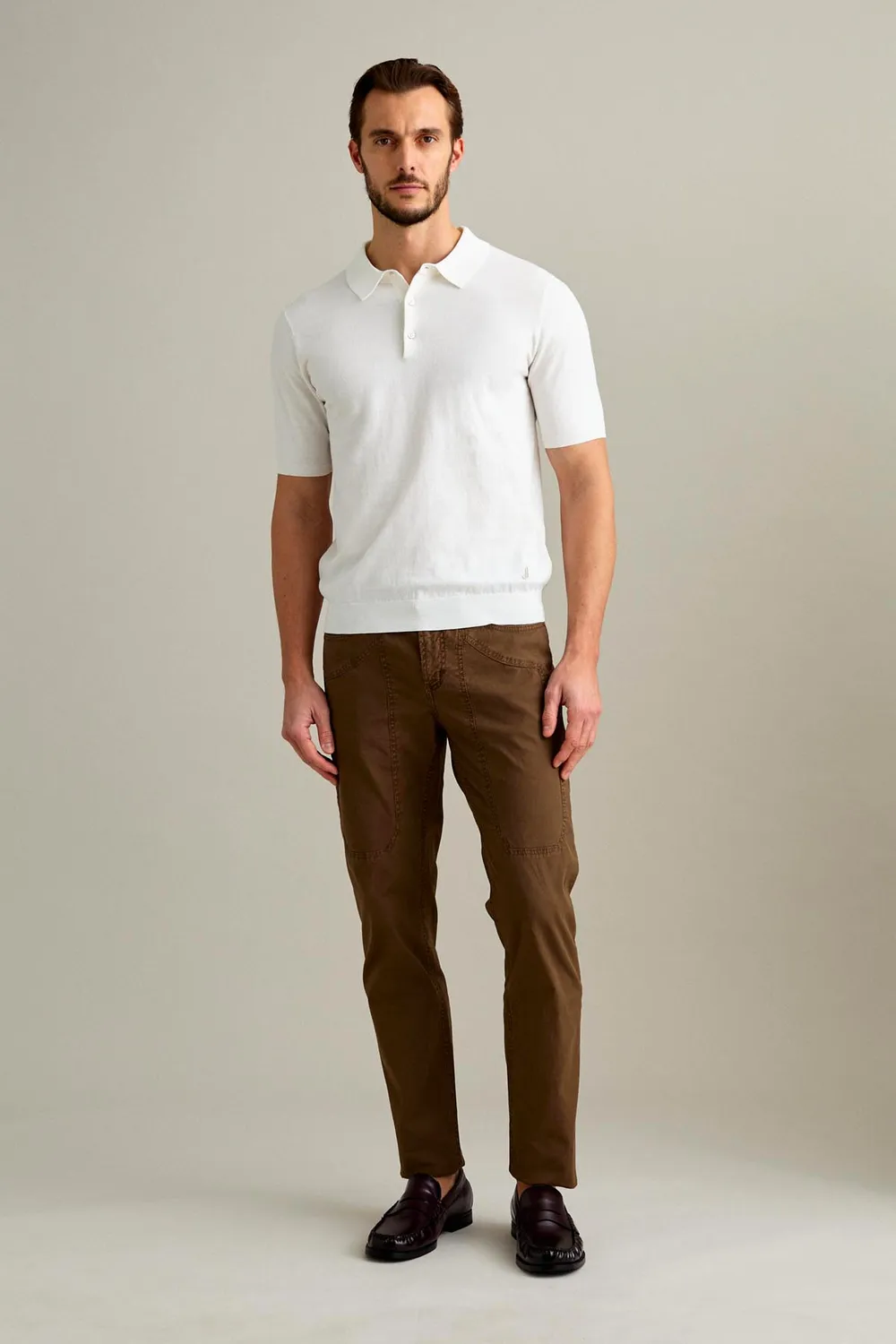 Jeckerson polo wit wol korte mouw knoopsluiting