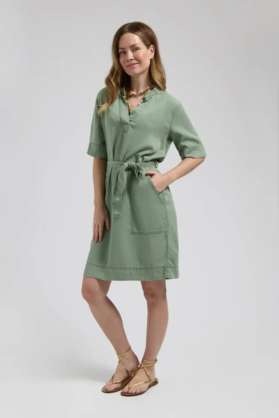 Florez Kayley midi-jurk Olive Green strik