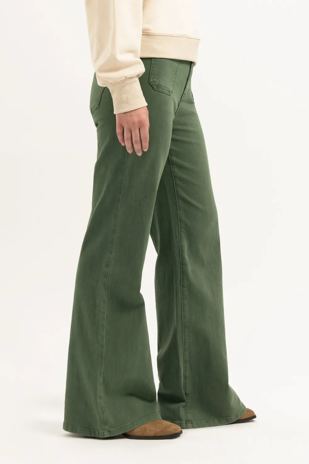 Florez Ana Flared Pocket jeans groen wijd