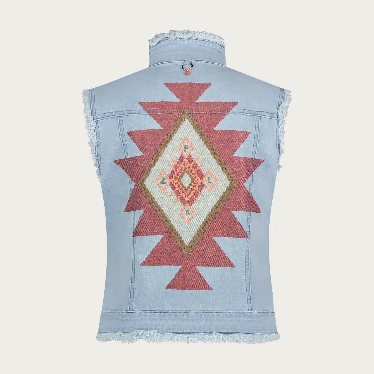 Florez Ginny Aztec gilet bleached denim geborduurd