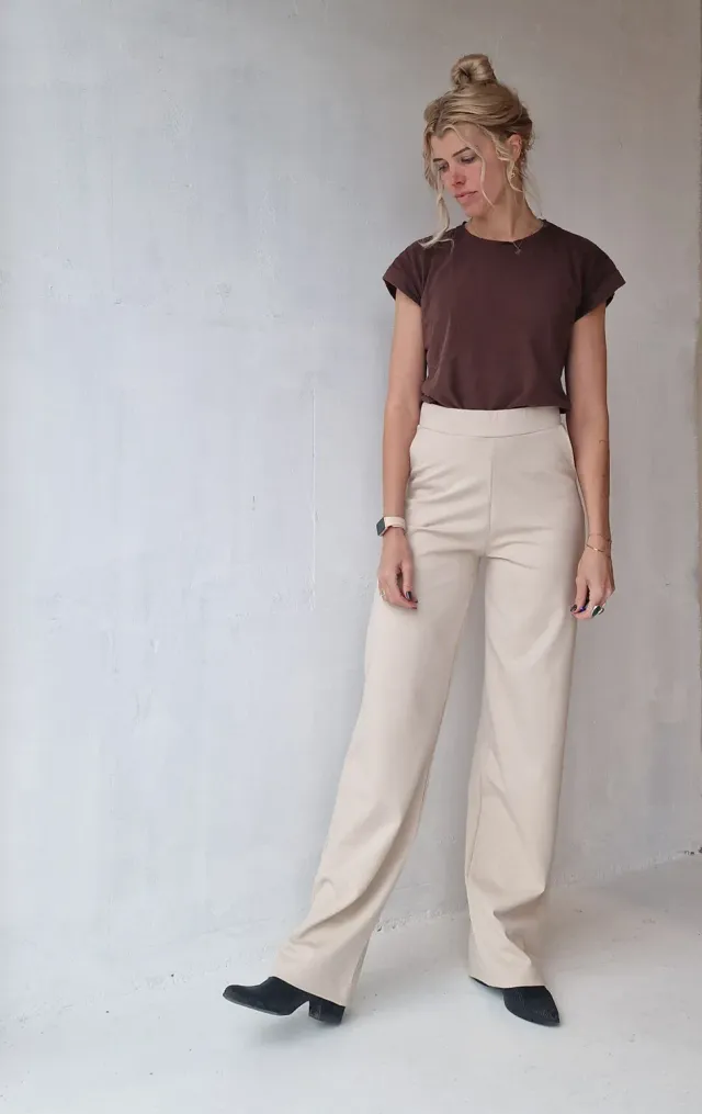 Madame Liz Wide Leg Broek Ecru Lengte 36 Stretch