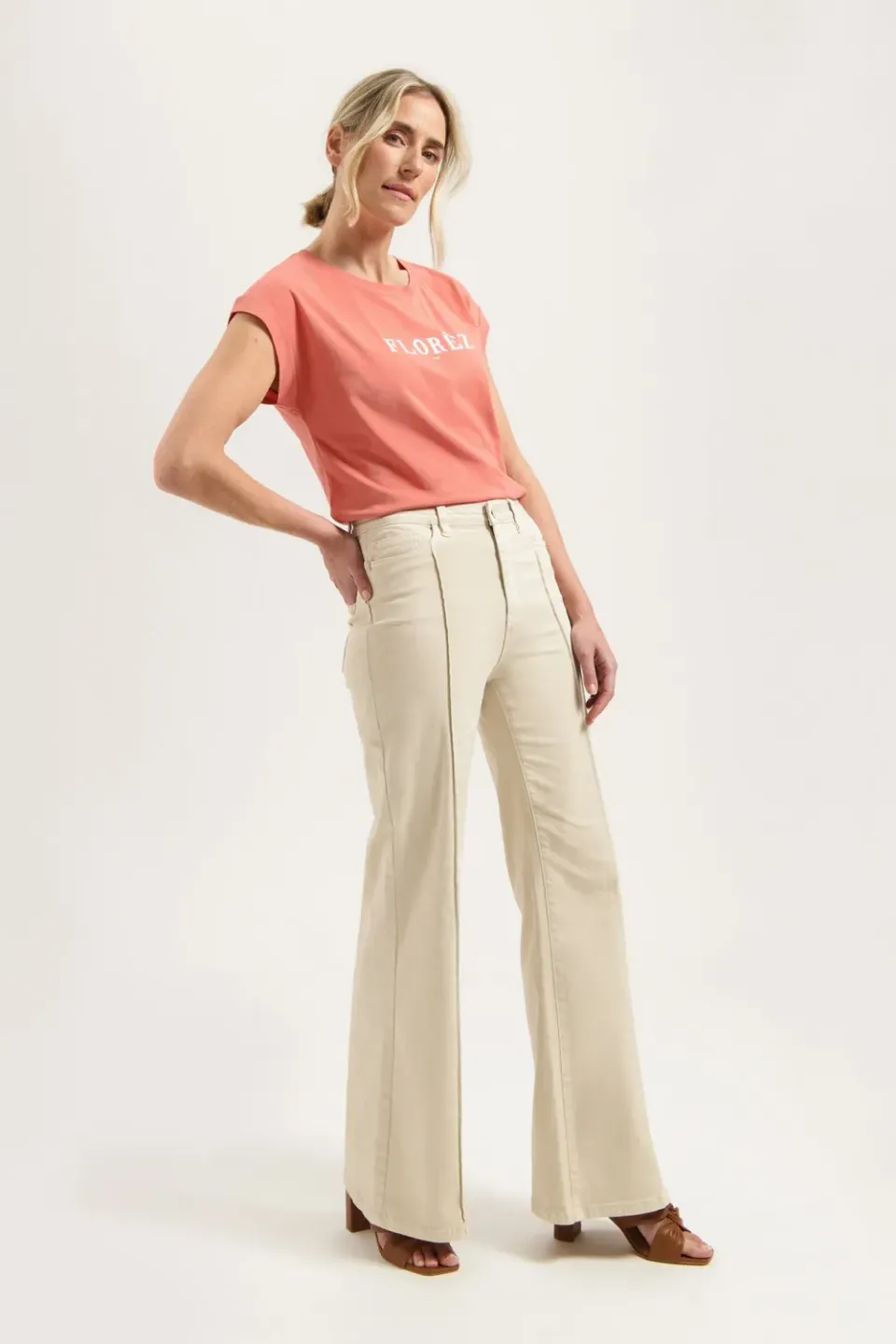 Florez Ana Flared palazzo jeans ivory cream