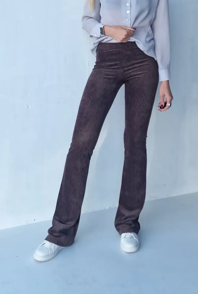 Madame Liz Flared Pants Rib Dark Chocolate 36