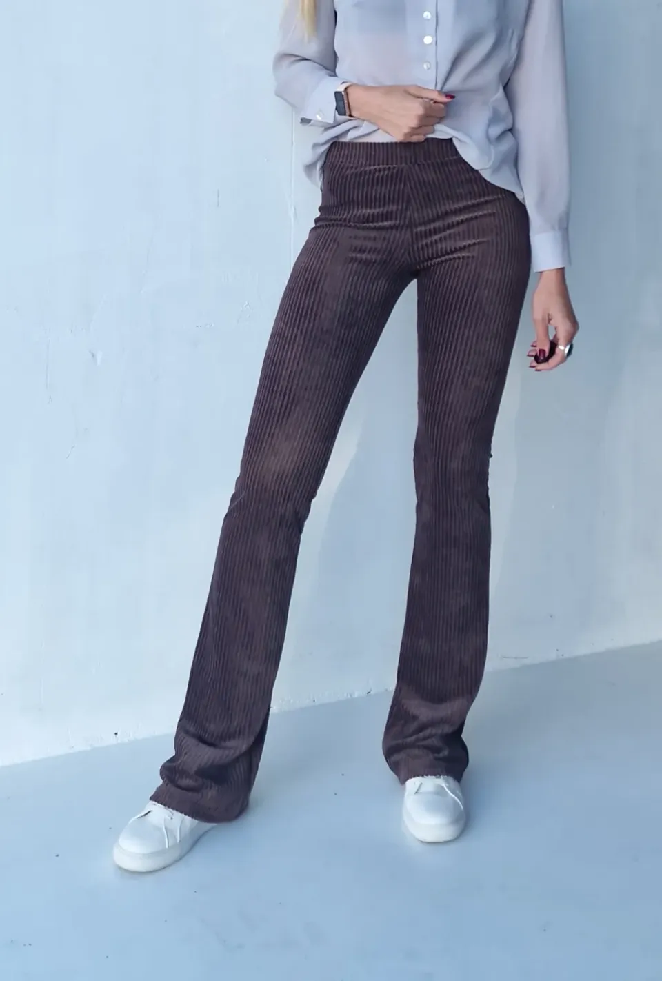 Madame Liz Flared Pants Rib Dark Chocolate 36