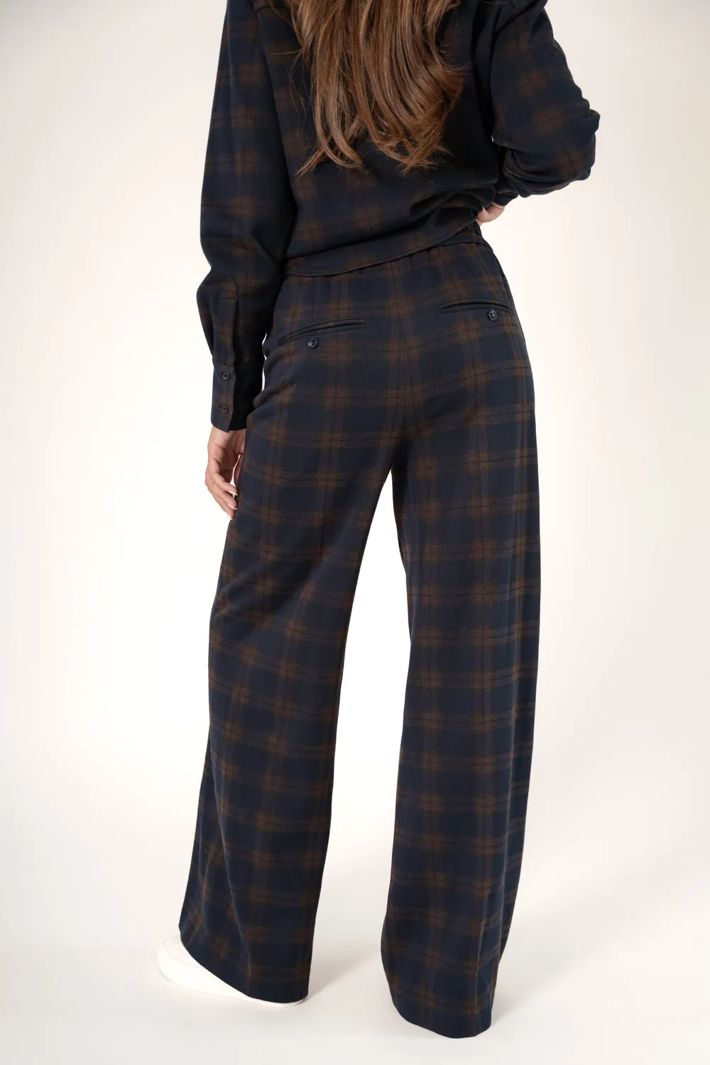 Corel Lior Wide Leg broek bruin grote ruit