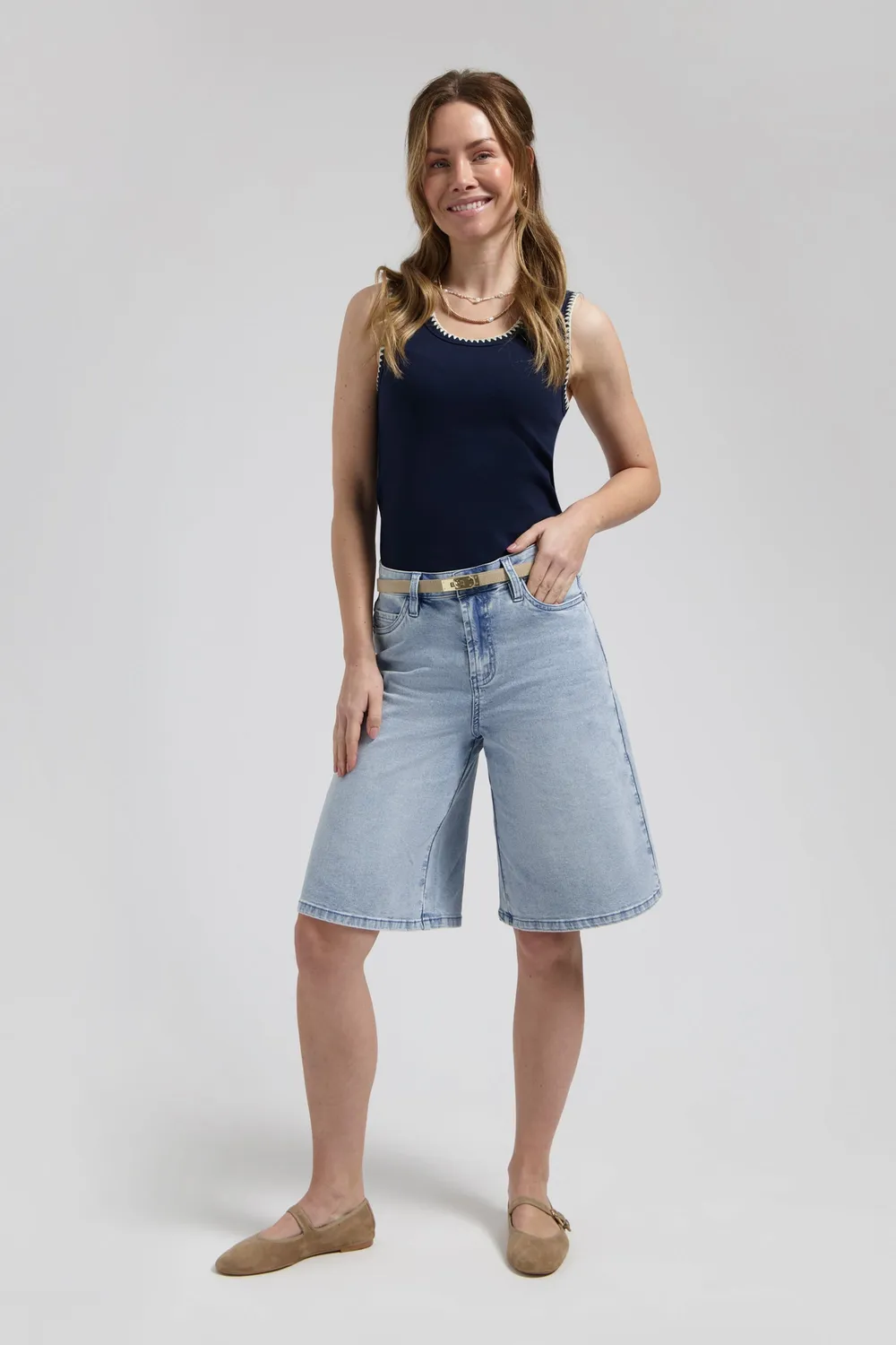 Florez Bermuda short Bleached Denim wide-leg stretch