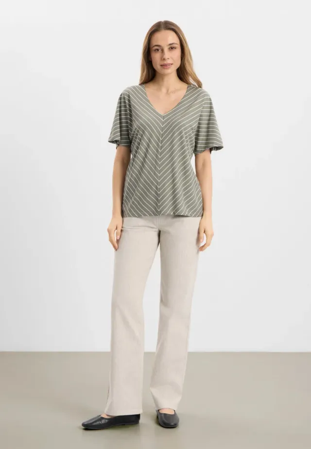 Laurie Ingrid Blouse SS damesblouse Khaki Stripe viscose