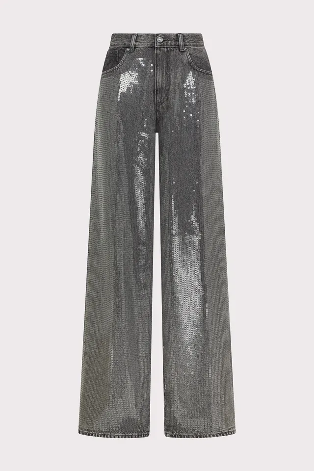 Nine In The Morning Gea loose jeans grijs pailletten