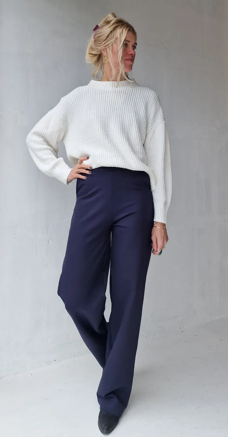 Langeleggings Wide Leg Tall broek marineblauw lengte 36