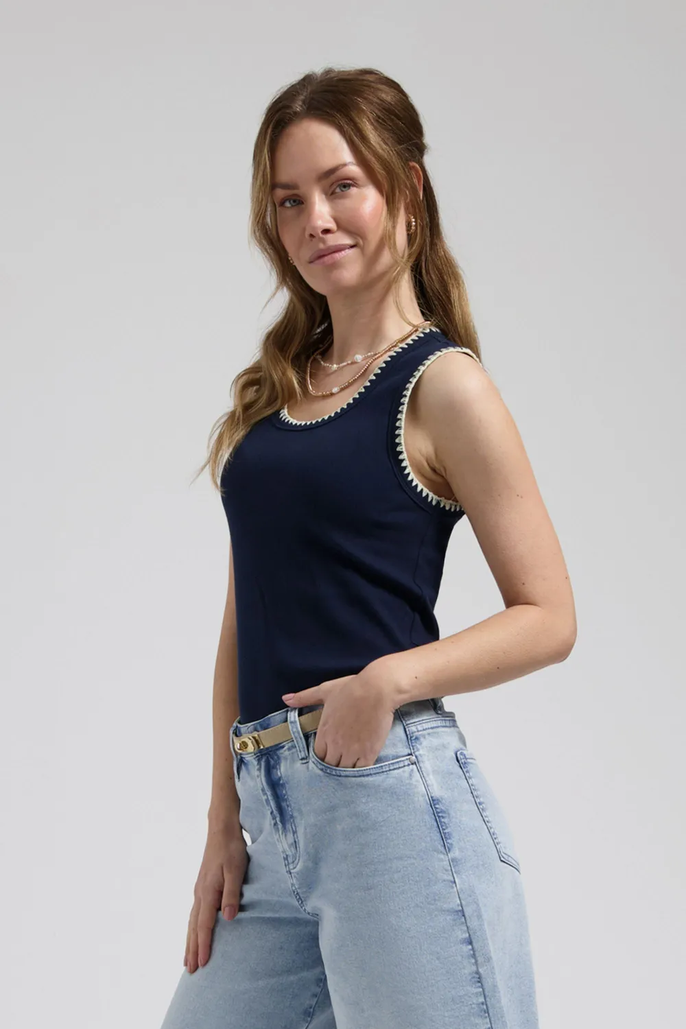 Florez Solé Top Navy Blue katoen