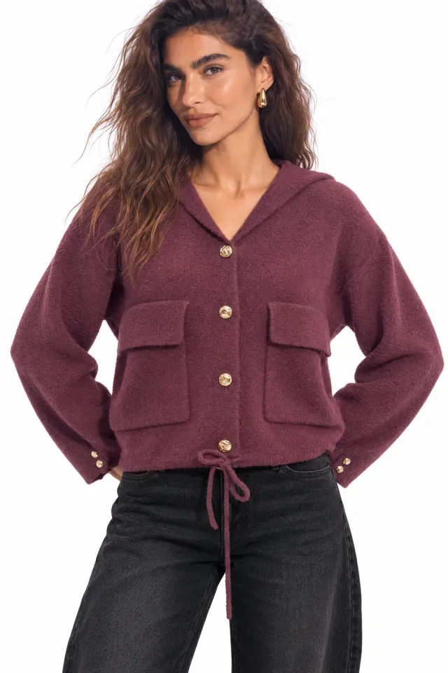Florez Nina cardigan Mauve wine capuchon