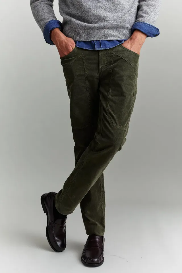 Jeckerson John broek groen fluweel slim fit patch