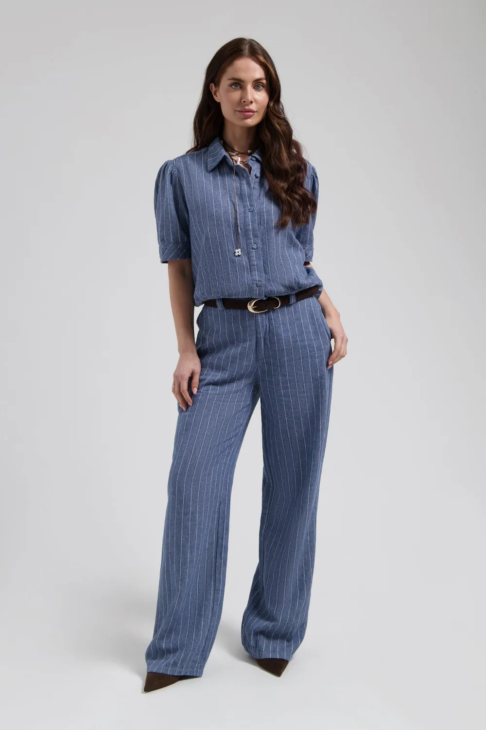 Florez Philly trousers blauw krijtstreep linnen