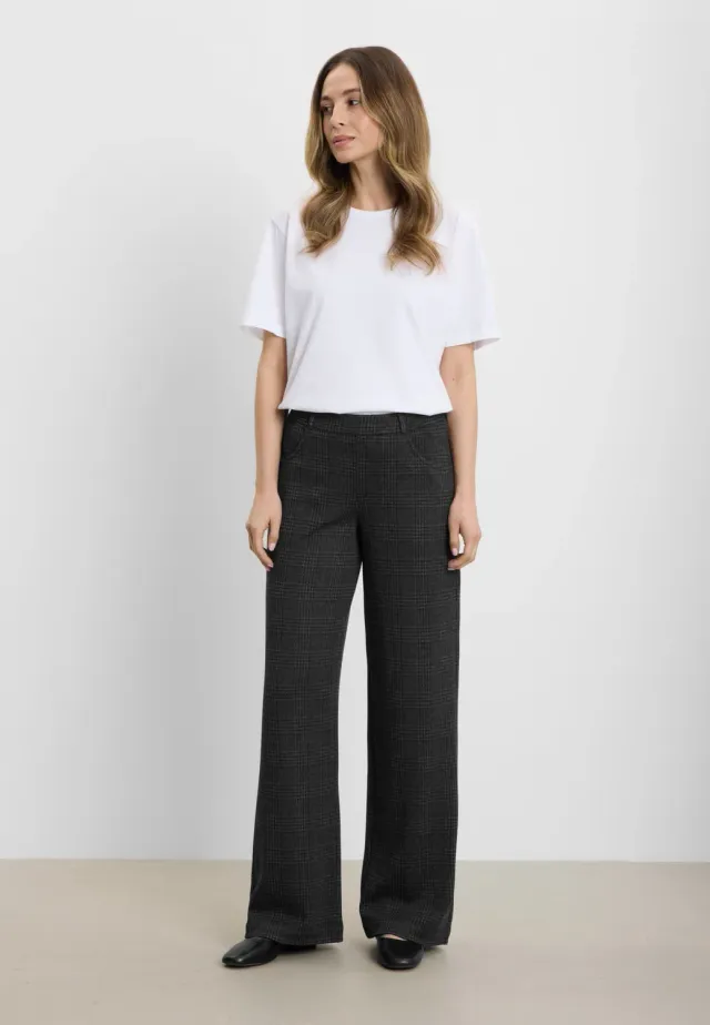 Laurie Donna Loose ML broek Anthracite Check wijd