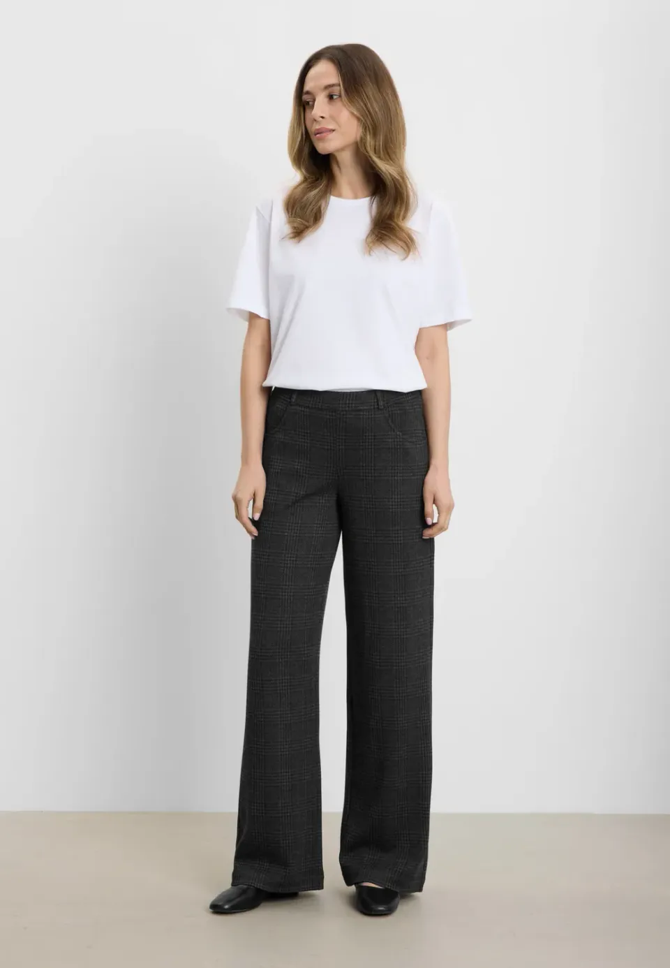 Laurie Donna Loose ML broek Anthracite Check wijd
