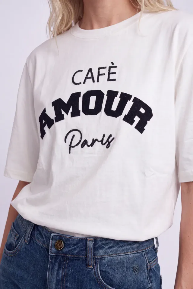 Florez Amour T-shirt wit katoenmix relaxed