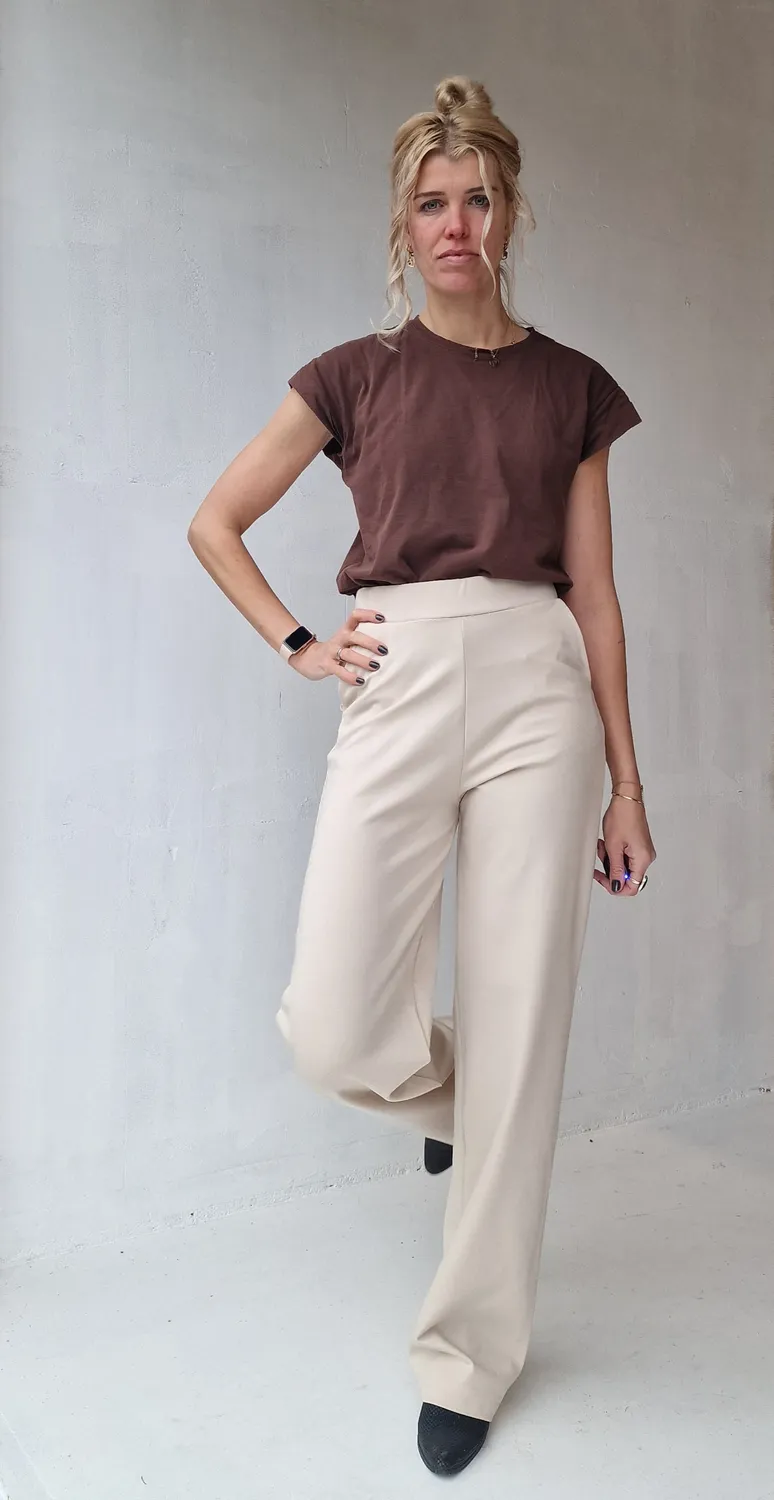 Madame Liz Wide Leg Broek Ecru Lengte 36 Stretch
