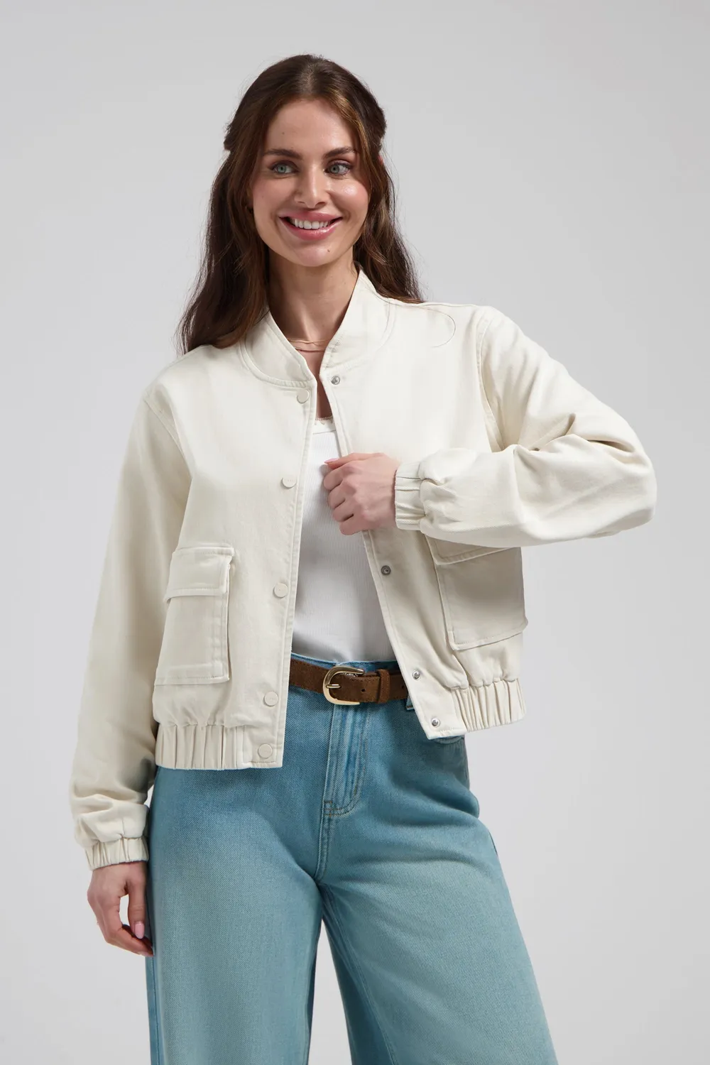 Florez Kyra jacket Soft white denim bomber licht