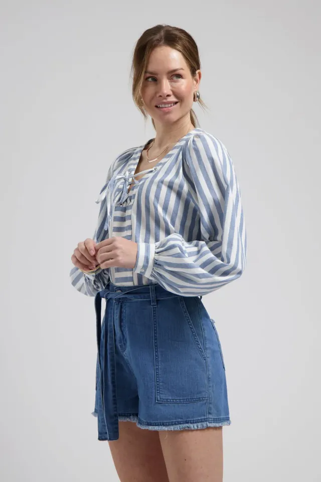 Florez Ellie blouse blauw gestreept katoen