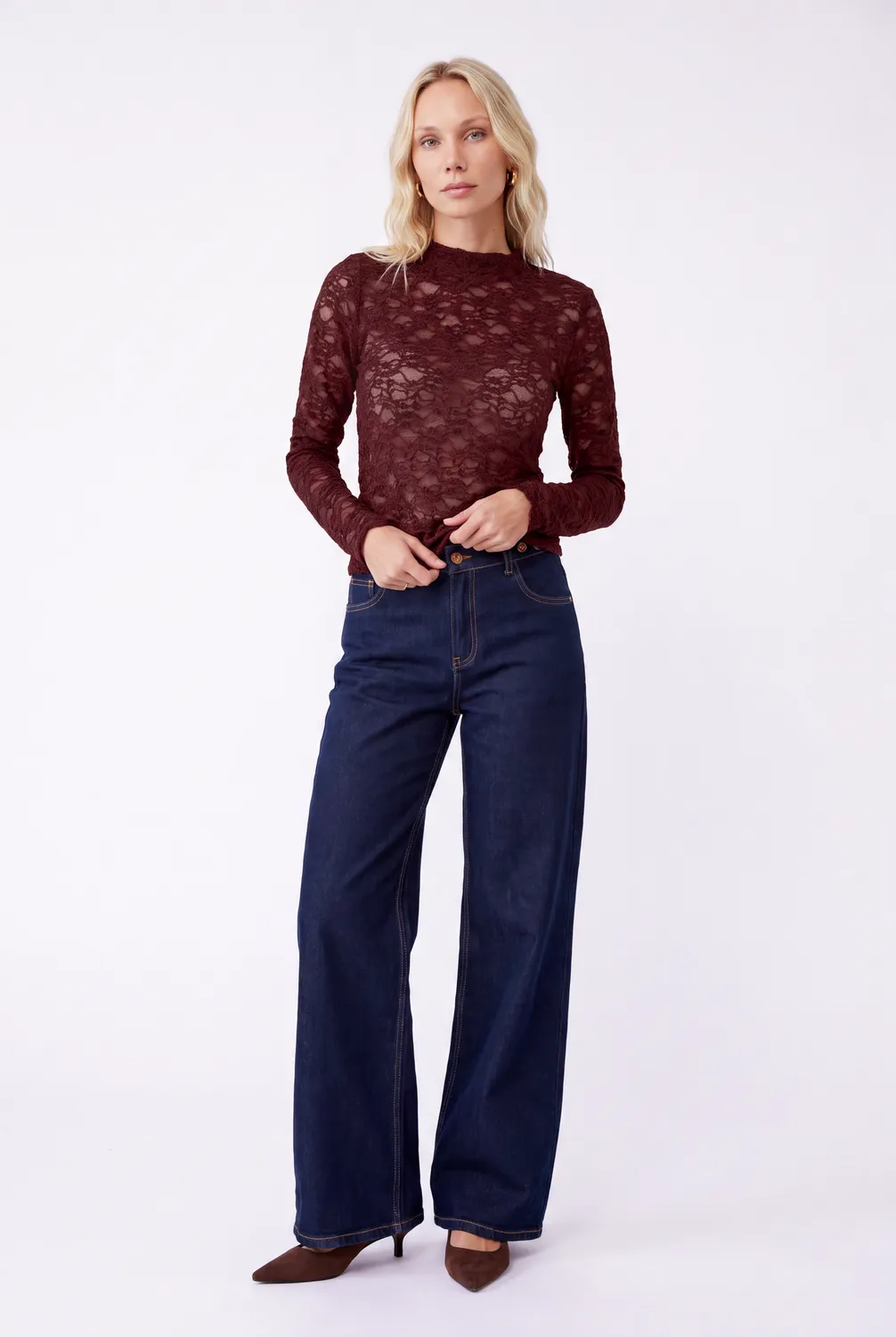 Florez Harper top Mauve wine kant lange mouw