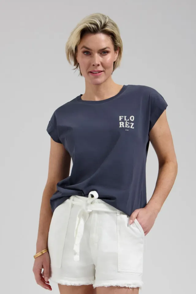 Florez Coco T-shirt Navy Blue zijdemix