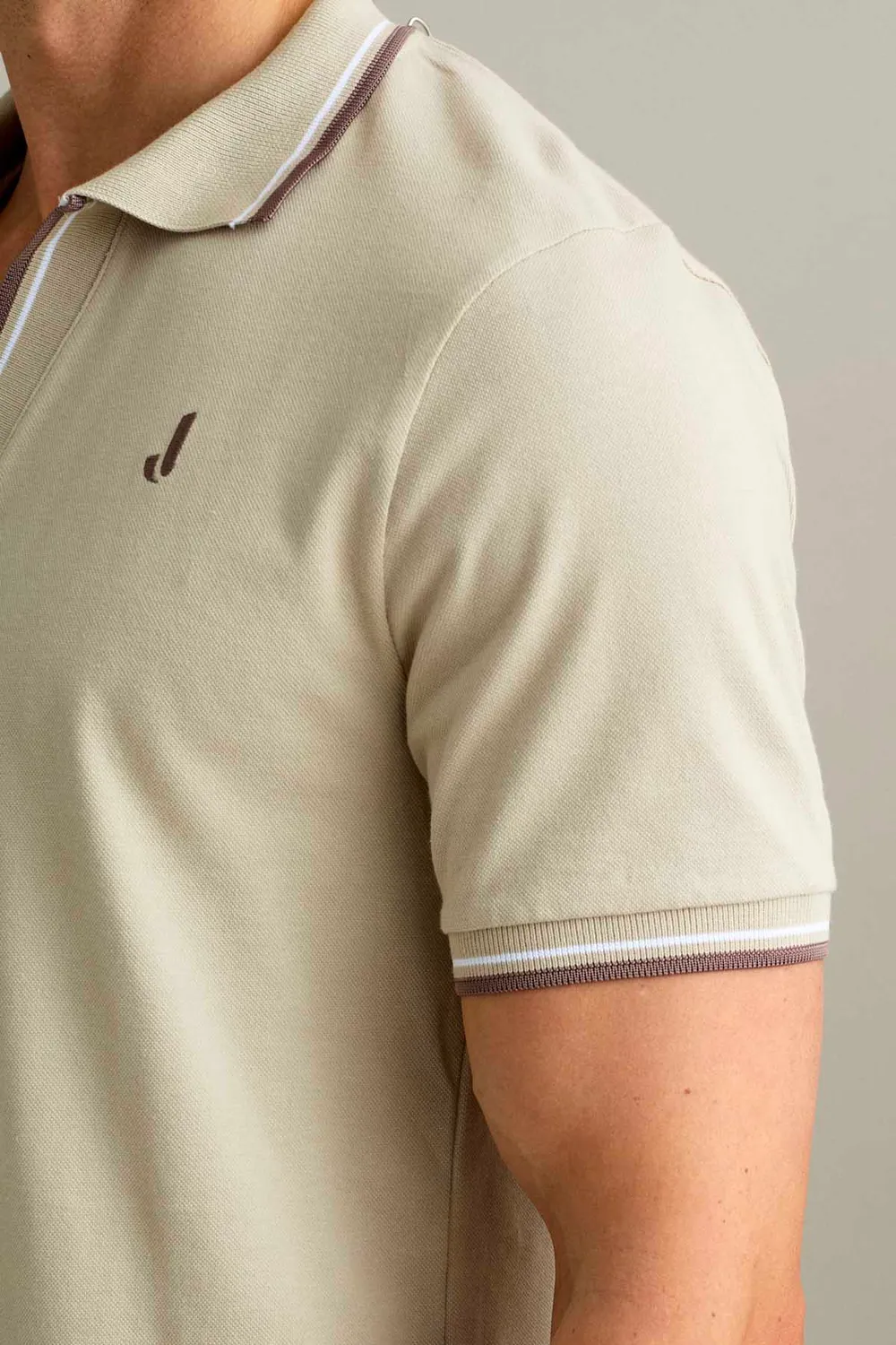 Jeckerson Piquet V-hals poloshirt lichtbeige