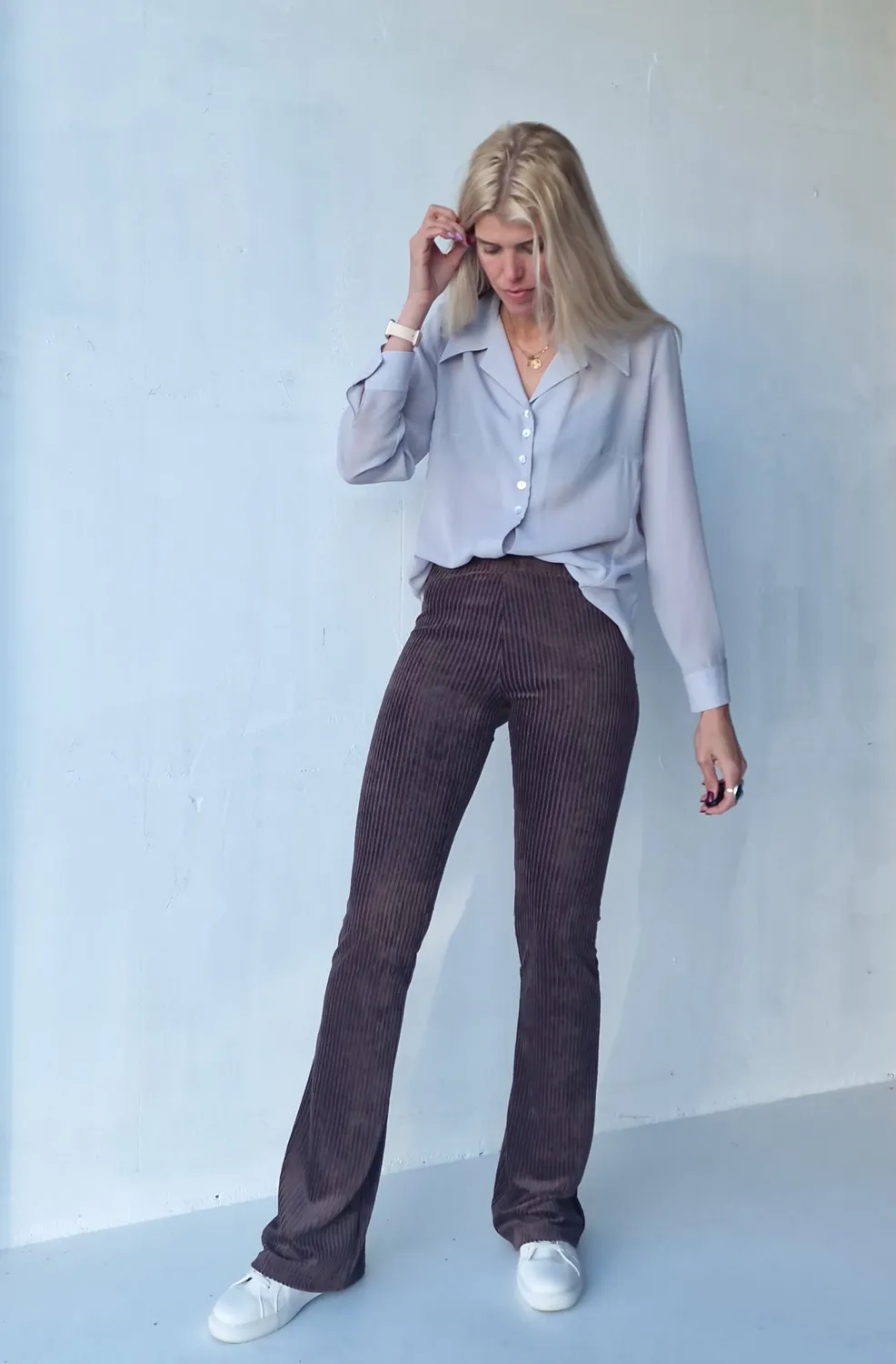 Madame Liz Flared Pants Rib Dark Chocolate 36