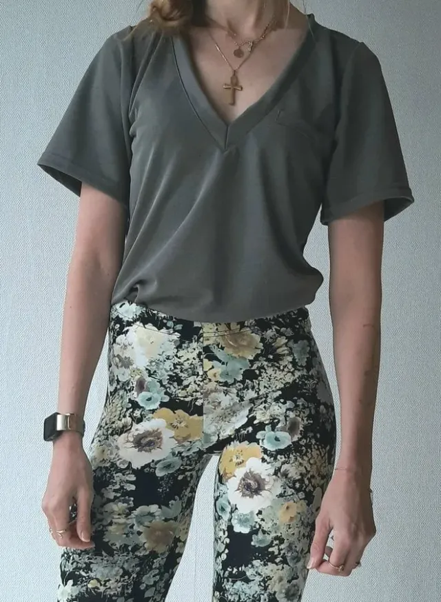 Langeleggings Charlie V-hals Shirt Olijfgroen Modal
