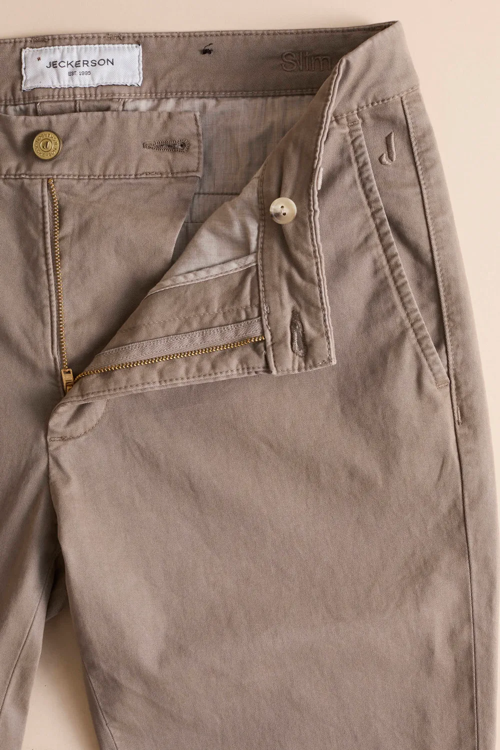 Jeckerson Jack slim fit chino beige katoen ruit
