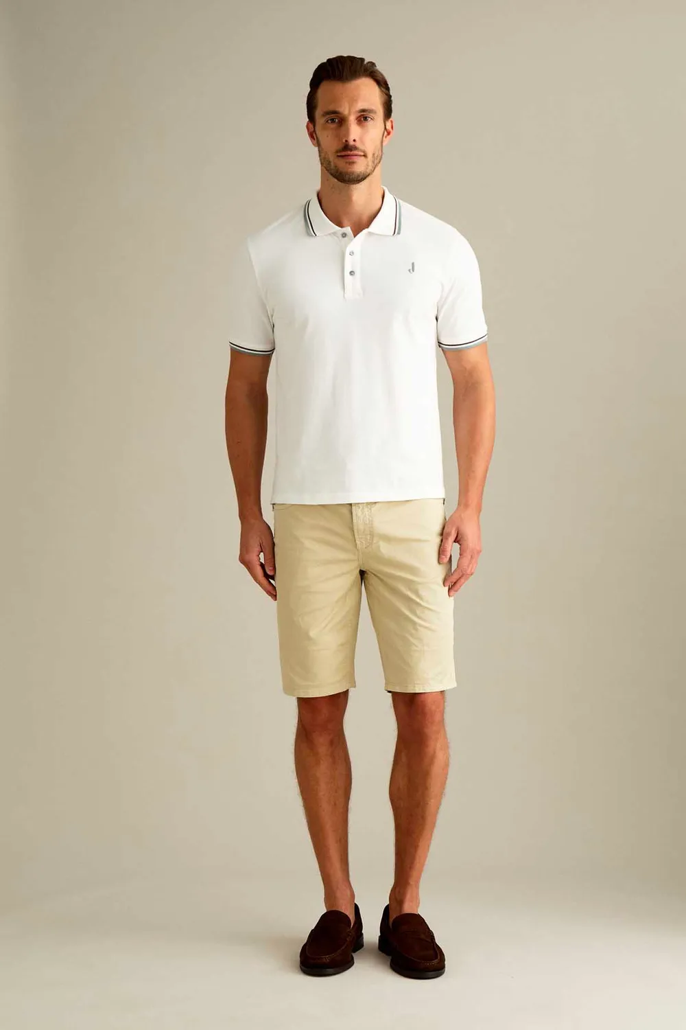 Jeckerson Jo Korte Broek Lichtbeige Katoen Slim Fit