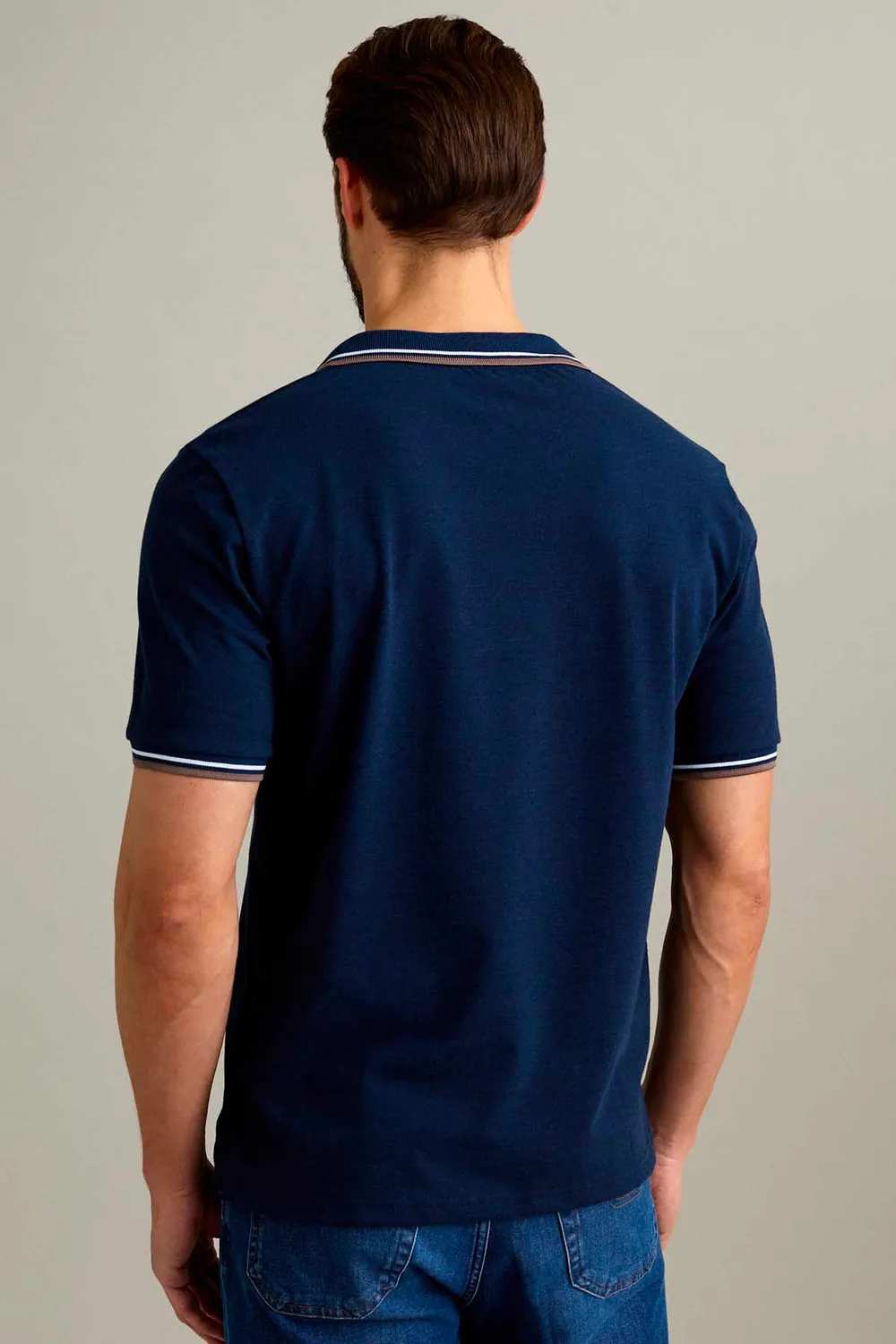 Jeckerson Polo V-Hals Blauw Melange Piqué