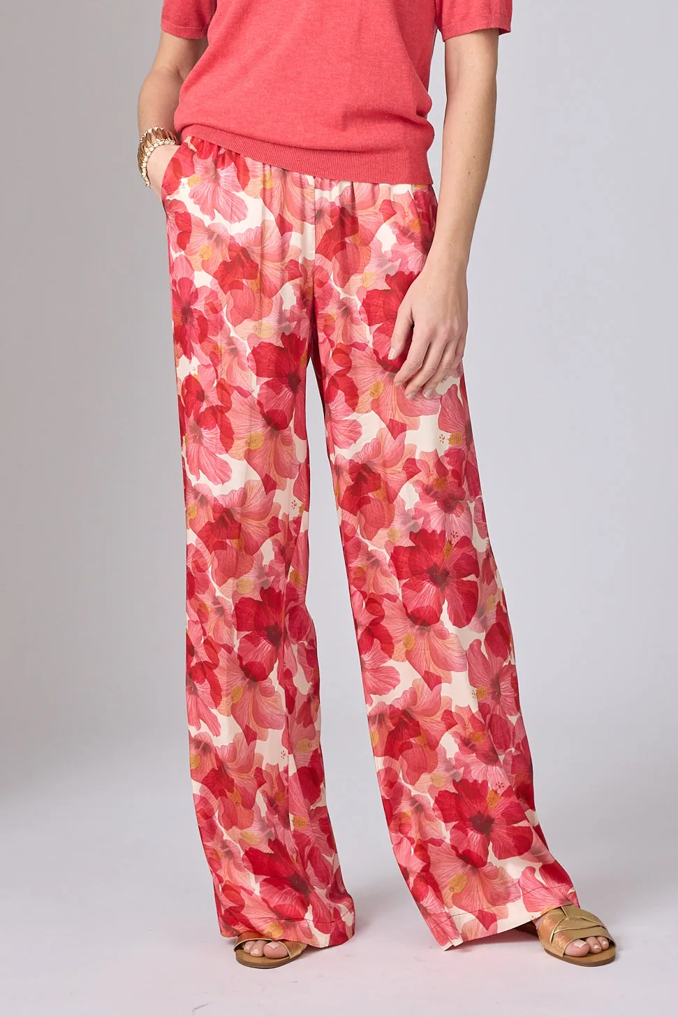 Corel Nola Shine Rosa broek viscose satijn