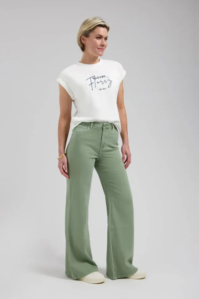 Florez Ana Flared jeans Olive Green hoge taille