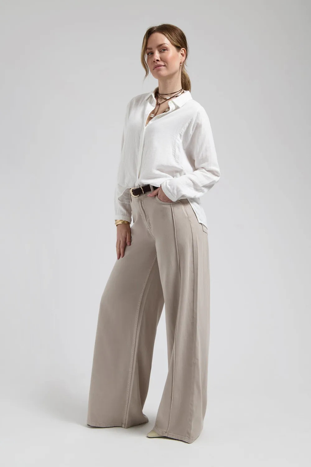 Florez Riley wide leg broek Urban taupe lyocell