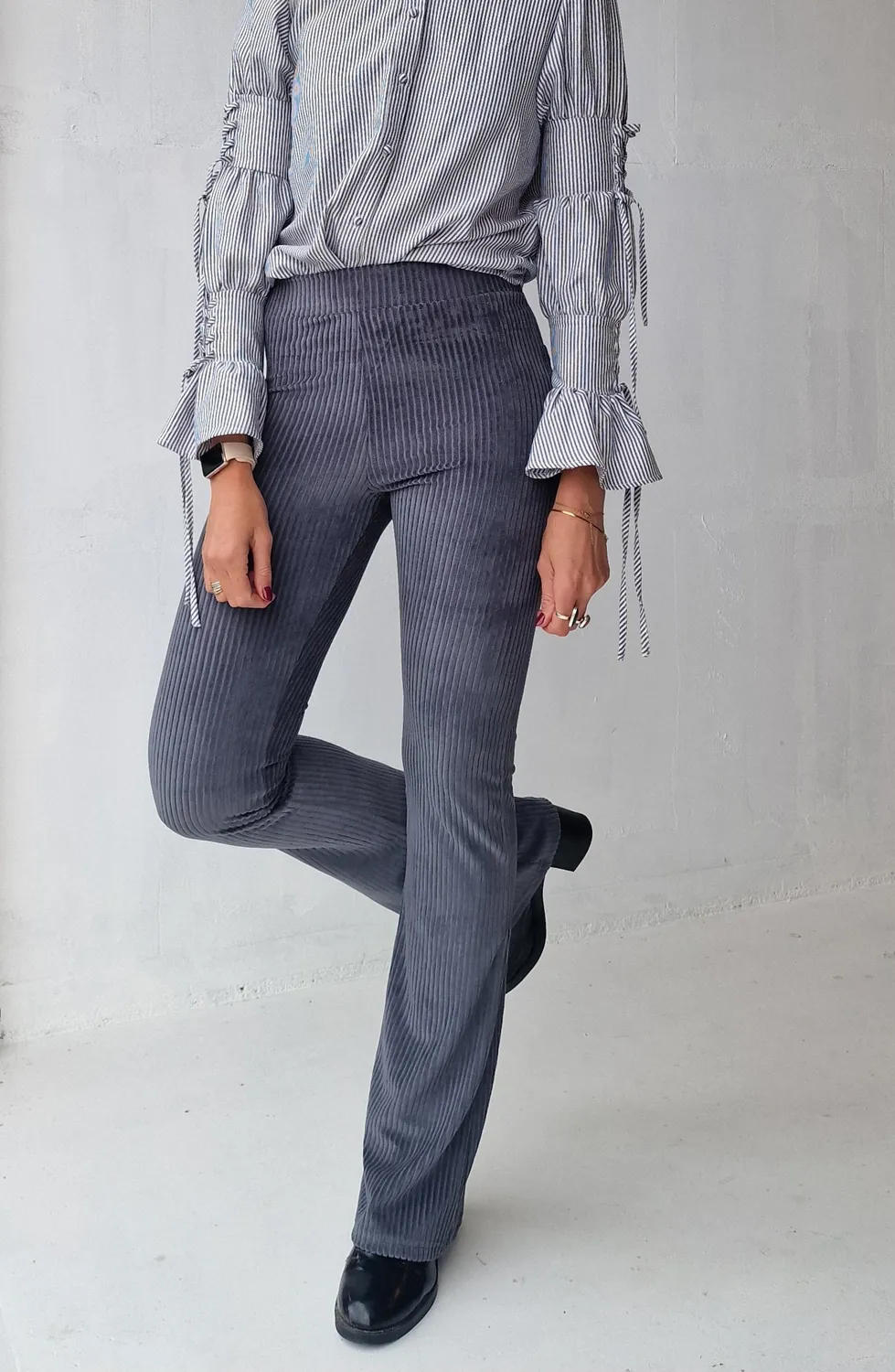 Langeleggings Flared Pants Rib Grijs Tall Stretch
