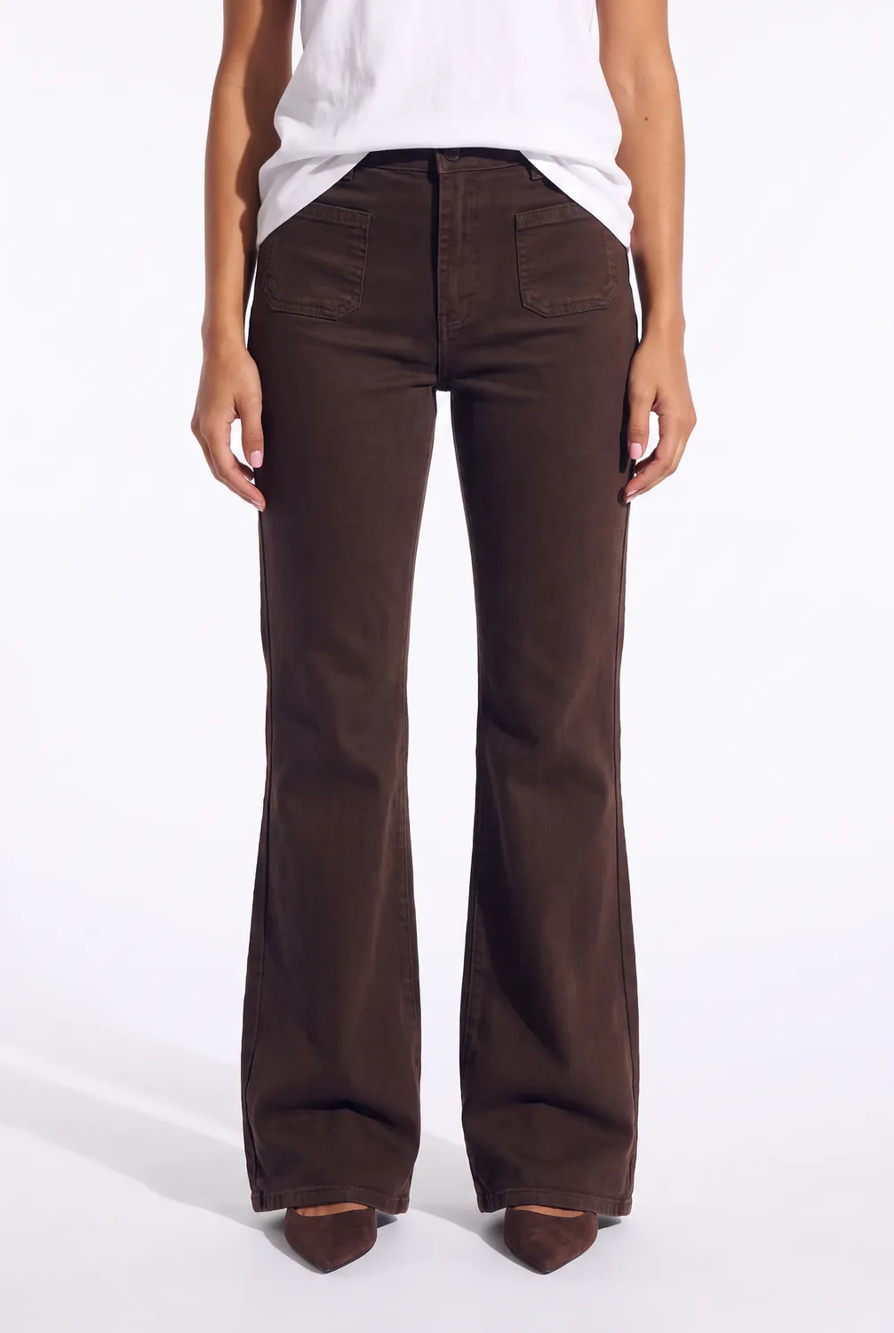 Florez Ana Flared Pocket jeans donkerbruin palazzo
