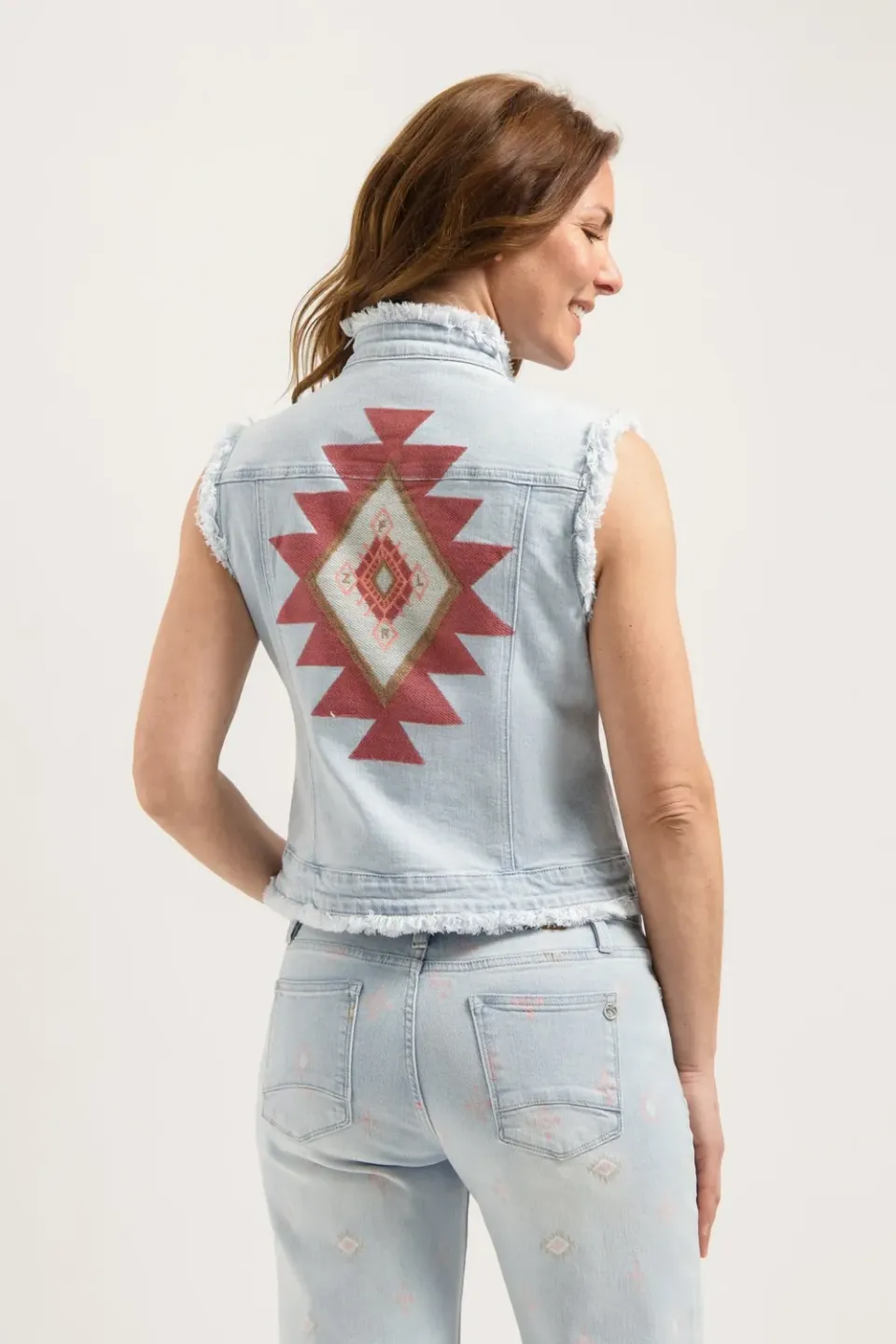 Florez Ginny Aztec gilet bleached denim geborduurd