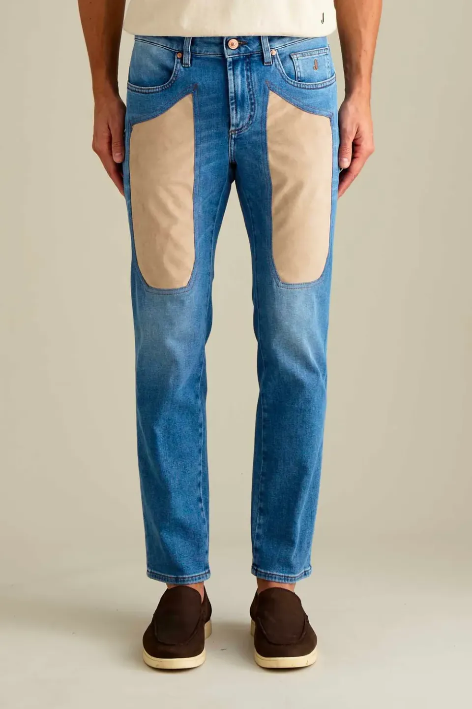 Jeckerson James skinny jeans blauw Alcantara beige