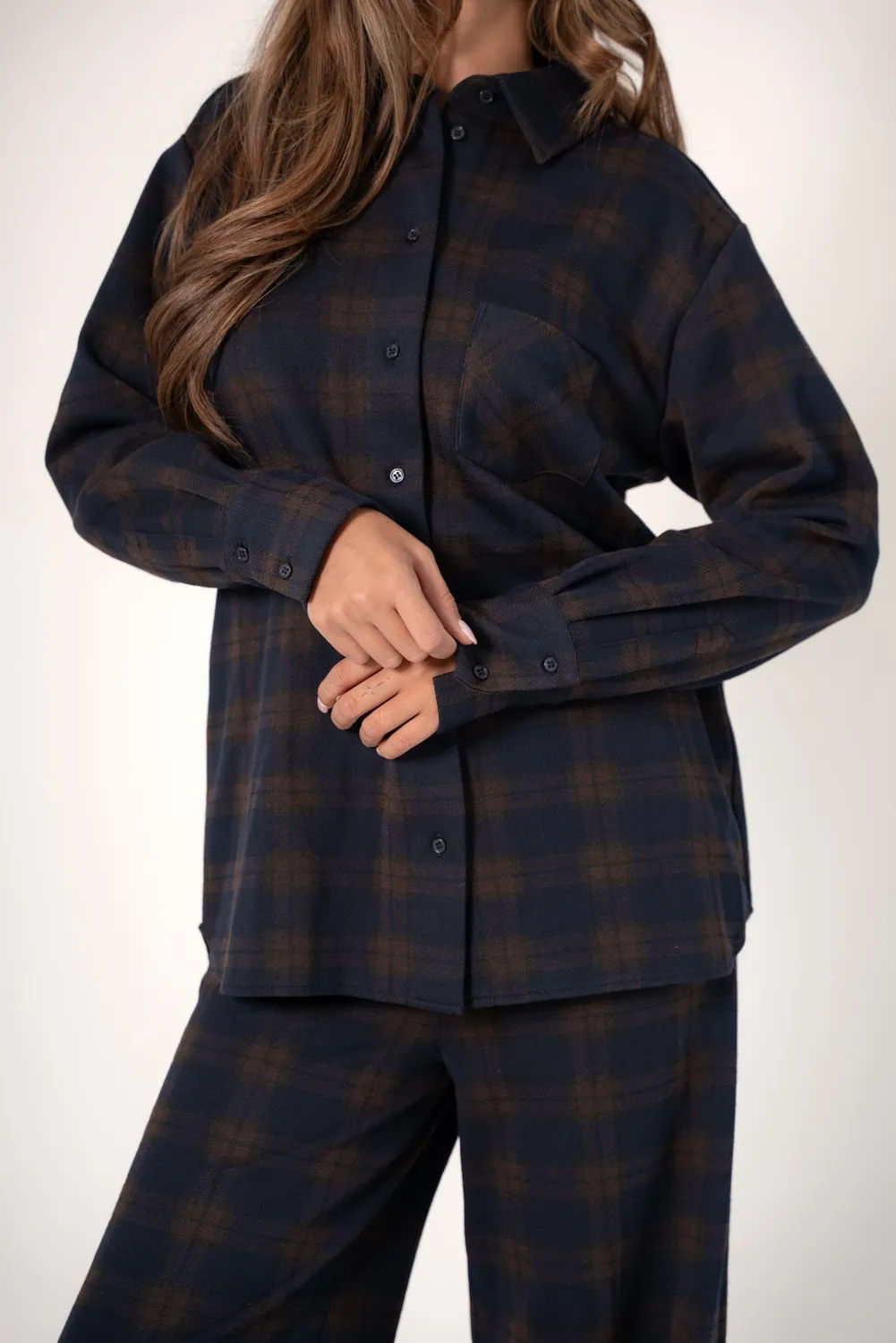 Corel Lois Wide Big Check blouse bruin geruit S-XL