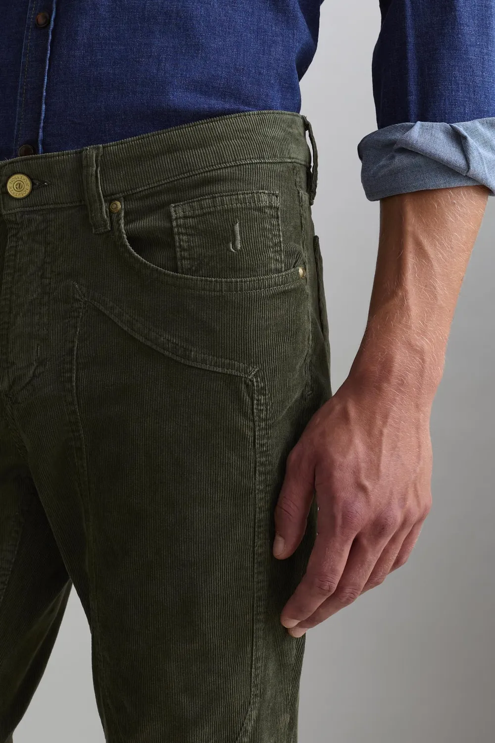 Jeckerson John broek groen fluweel slim fit patch