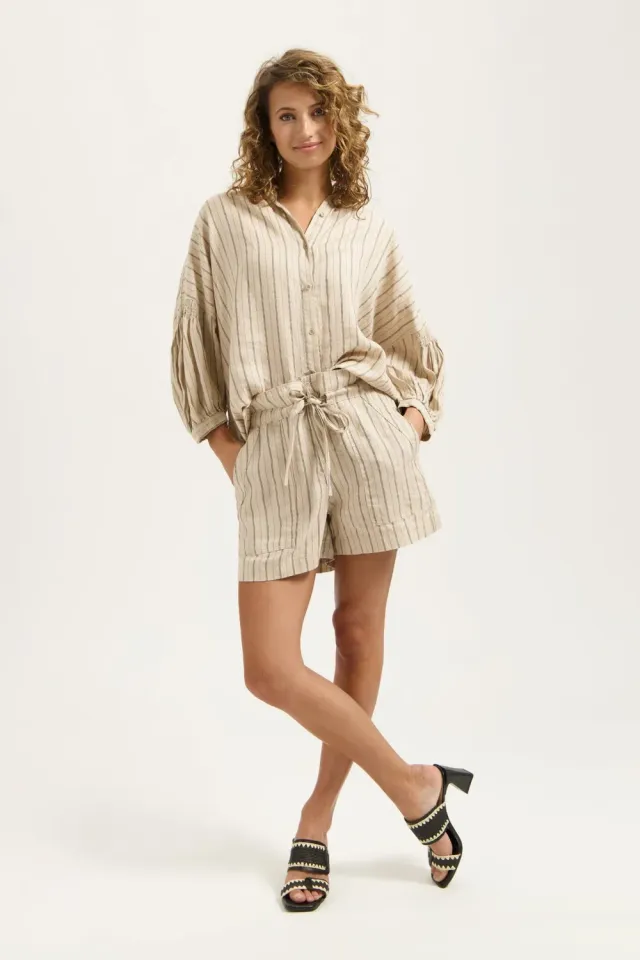 Florez Lona short linnenmix natural stripe