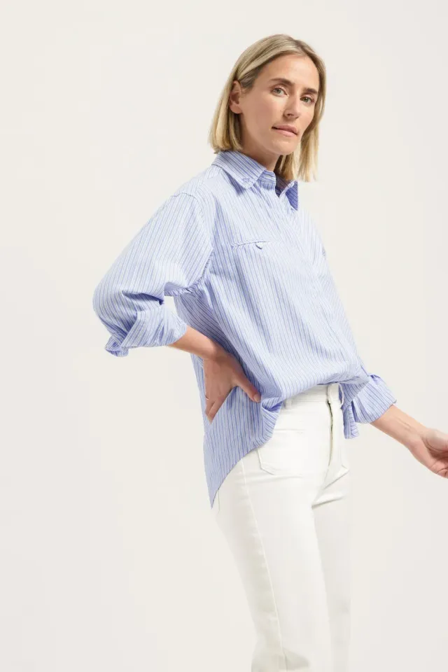 Florez Valerie blouse blauw gestreept katoen